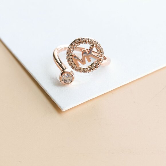 Michael Kors Monogram Logo Crystal Collection. Rose Gold open ring size 8 - Picture 1 of 3